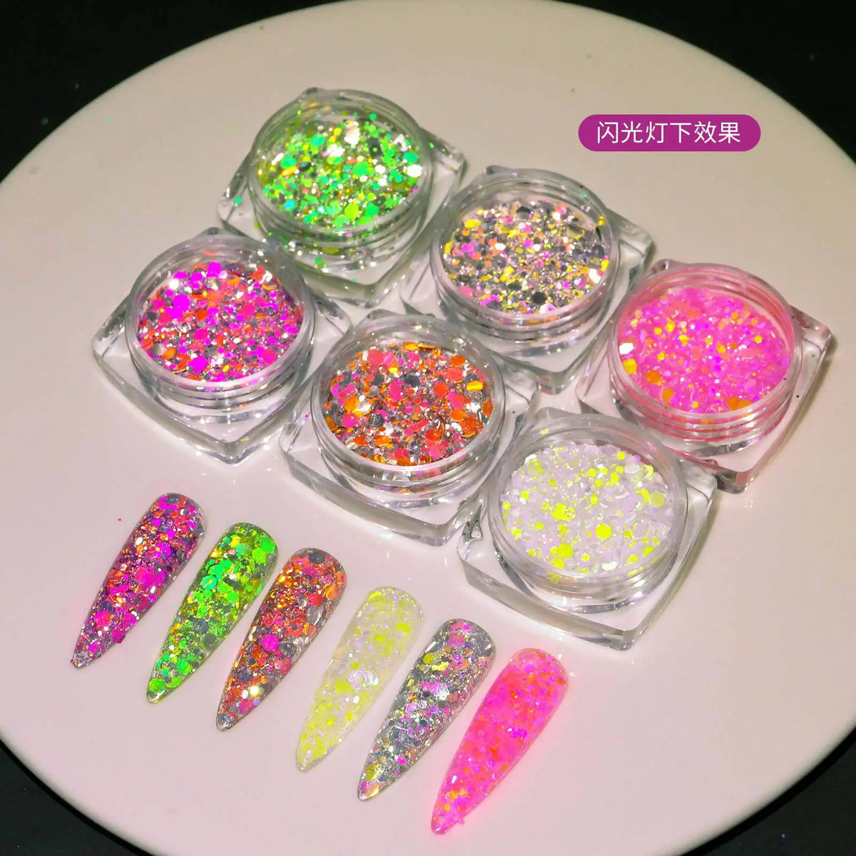 6-Color Holographic Diamond Nail Glitter Powder – Iridescent Set Nail Glitter Powder Nixie