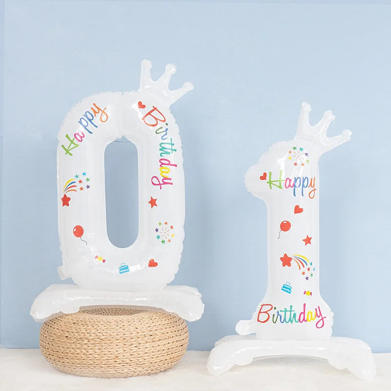 32" White Crown Number Foil Balloon – Birthday Party Decor Party Balloon Nixie