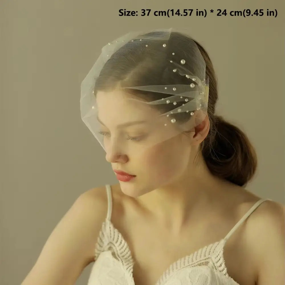Handmade Pearl Bridal Veil – Short Soft Tulle Blusher Veil Bridal Veil Nixie