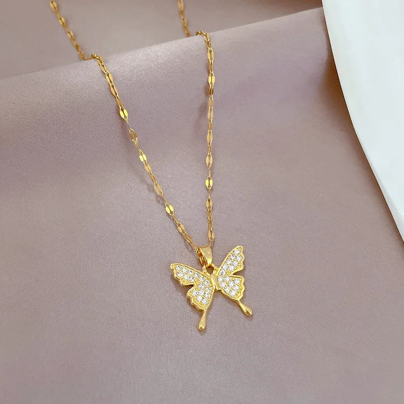 Butterfly Pendant Choker Necklace – Gold Stainless Steel Women Pendant Necklace Nixie