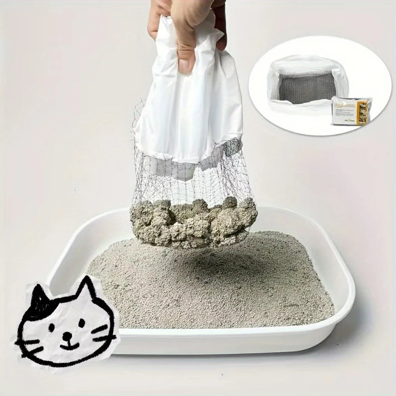 10pcs Washable Cat Litter Box Grid Filter Bags – Hands-Free Cat Litter Liner Nixie