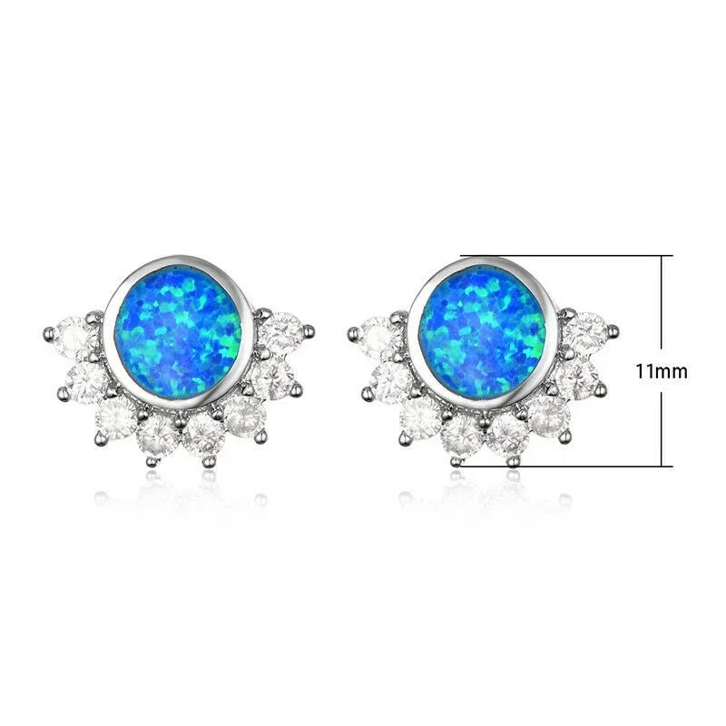 Round Simulated Opal Silver-Plated Stud Earrings – Vintage Style Stud Earrings Nixie