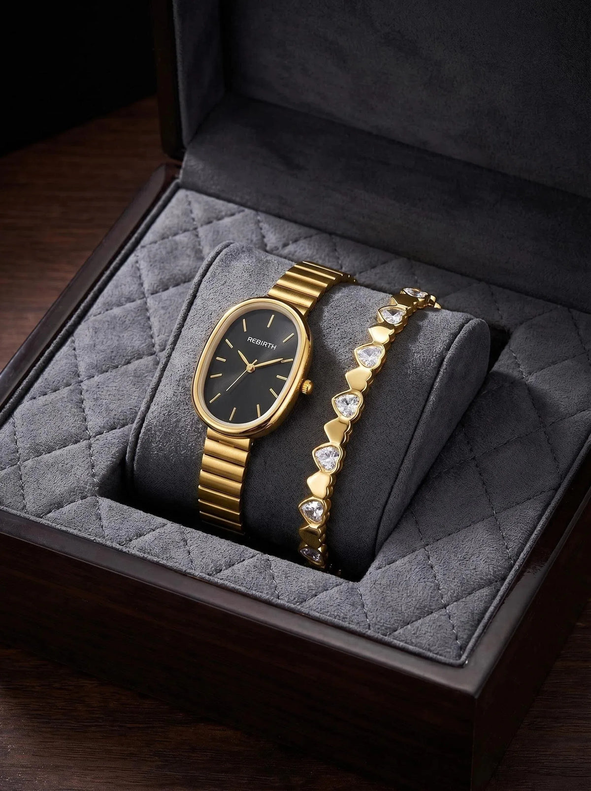 Women's Gold Watch & Bracelet Set – 2-Piece Quartz Fashion