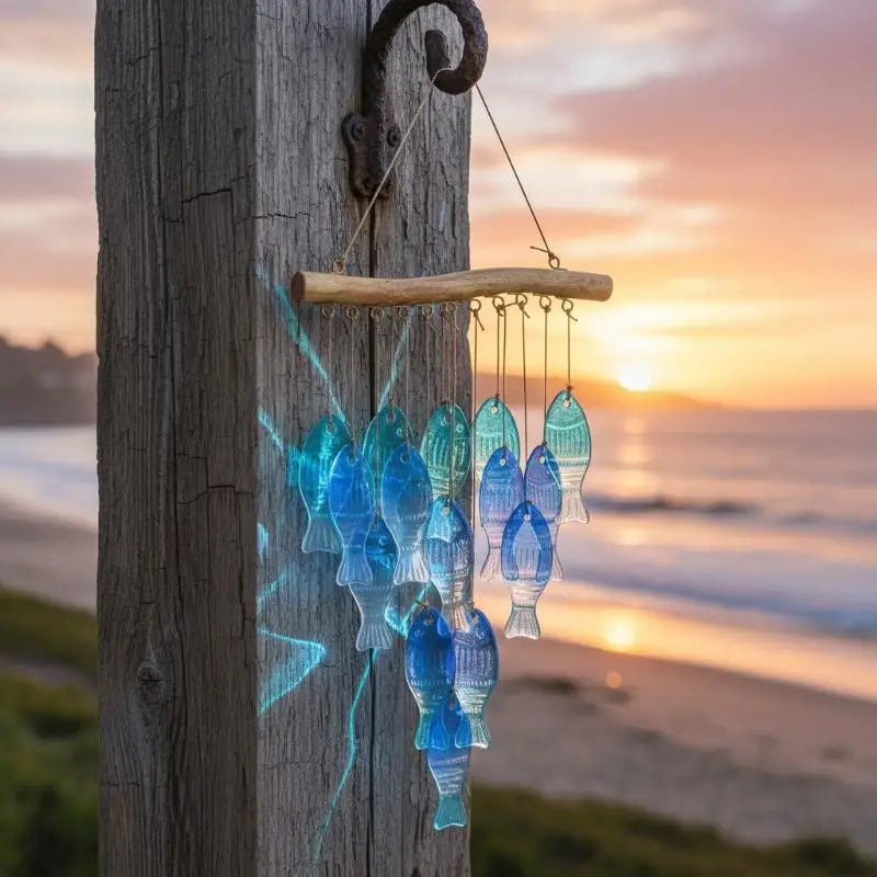Handmade Blue Glass Fish Wind Chime – Outdoor Garden Decor