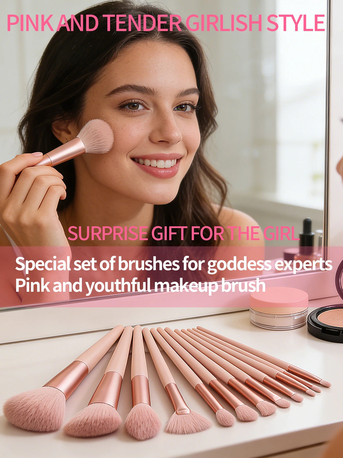 18-Piece Pink Makeup Brush & Beauty Tool Set with Puffs Makeup Brush Set Nixie