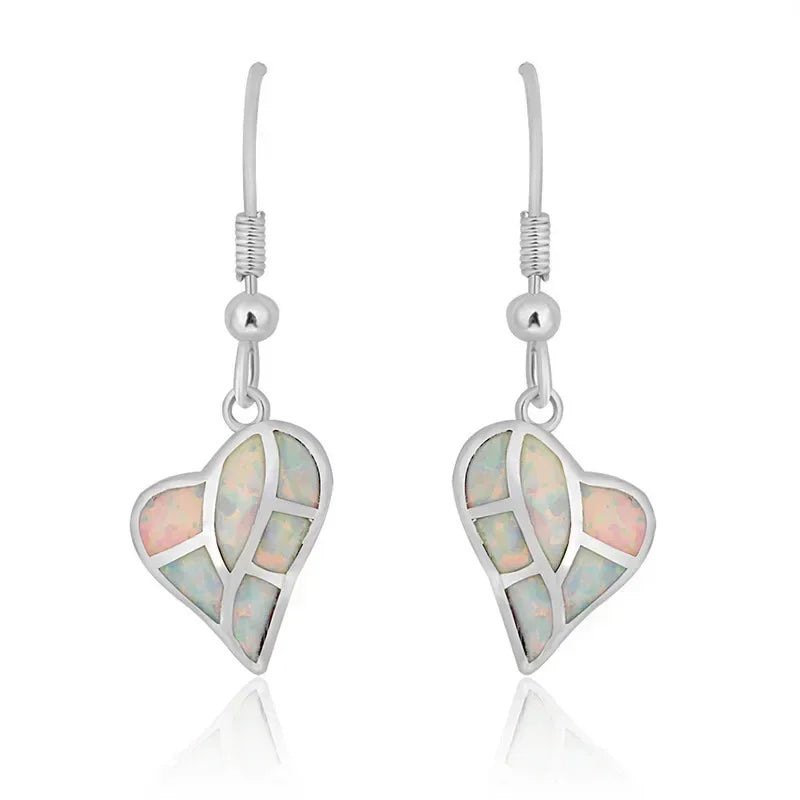 Heart Simulated Opal Dangle Earrings – Hypoallergenic, Lead-Free Dangle Earrings Nixie