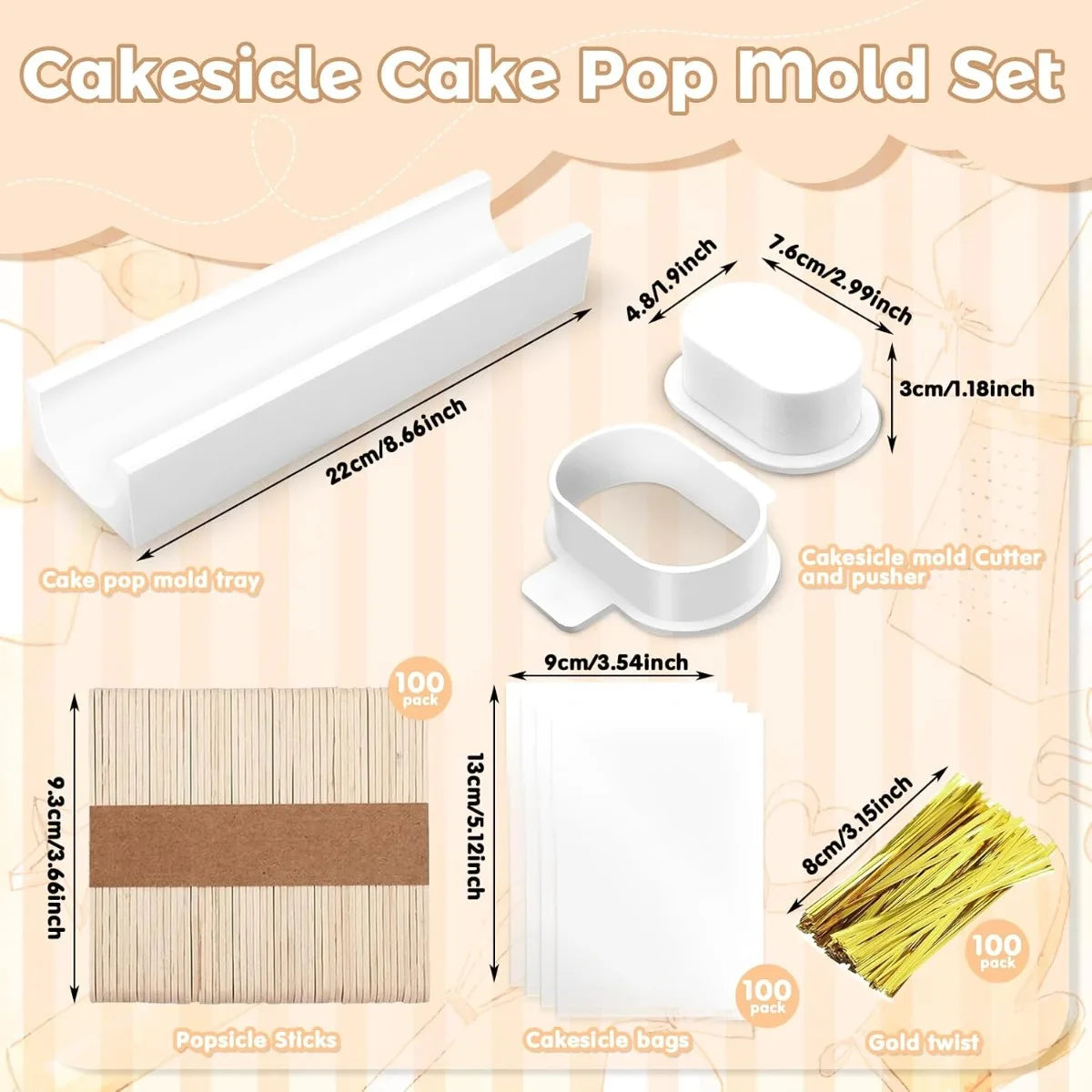 Cake Pop Mold Set – 100 Sticks, Bags & Ribbons | Baking Kit Cake Pop Mold Kit Nixie