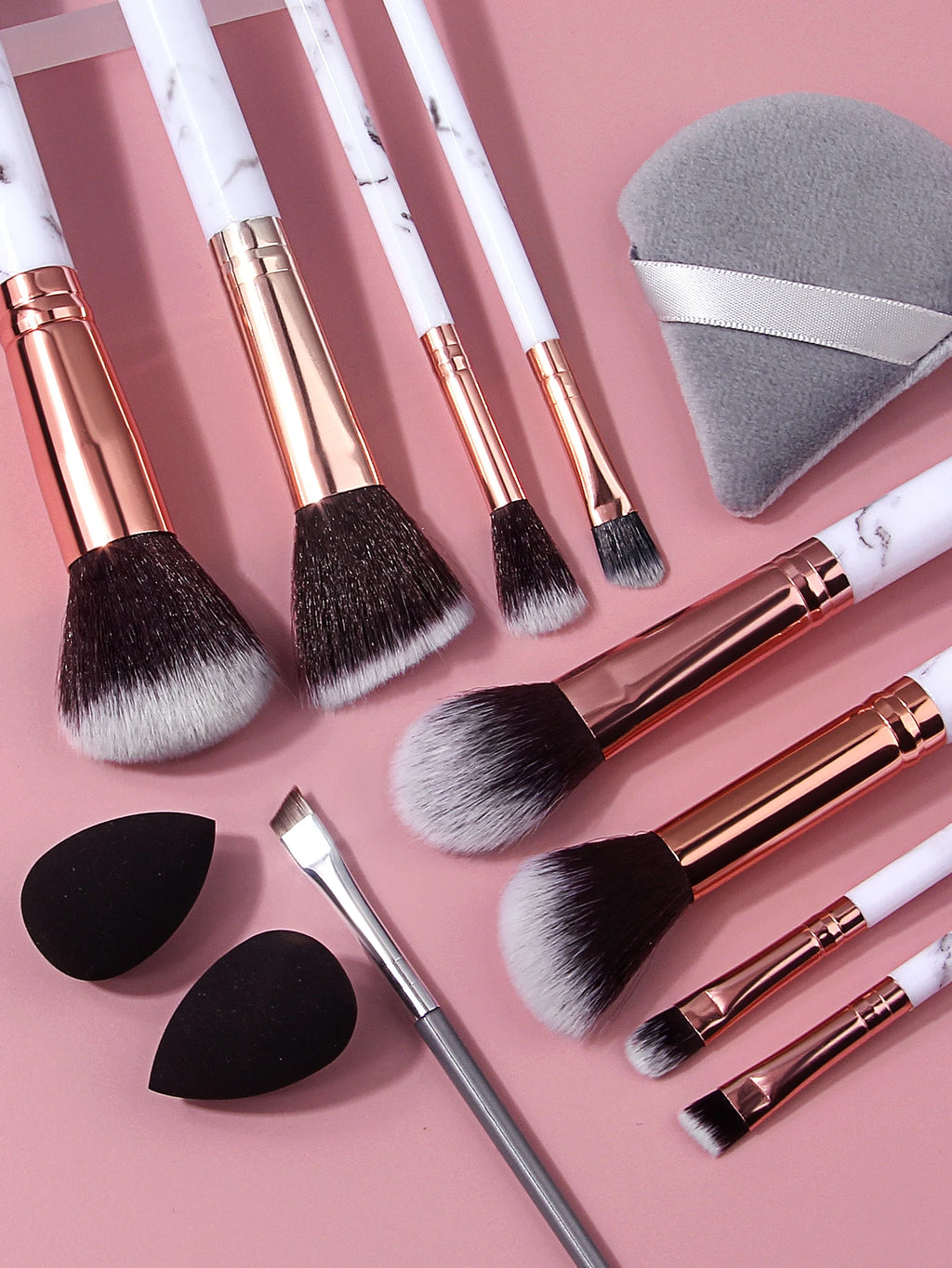 10Pcs Marble Makeup Brush Set with Sponge Puff – Full Kit Makeup Brush Set Nixie