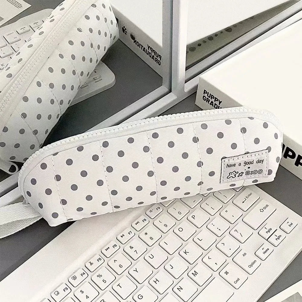 Korean Polka Dot Pencil Case Large Capacity Stationery Pouch Pencil Case Nixie White Grey