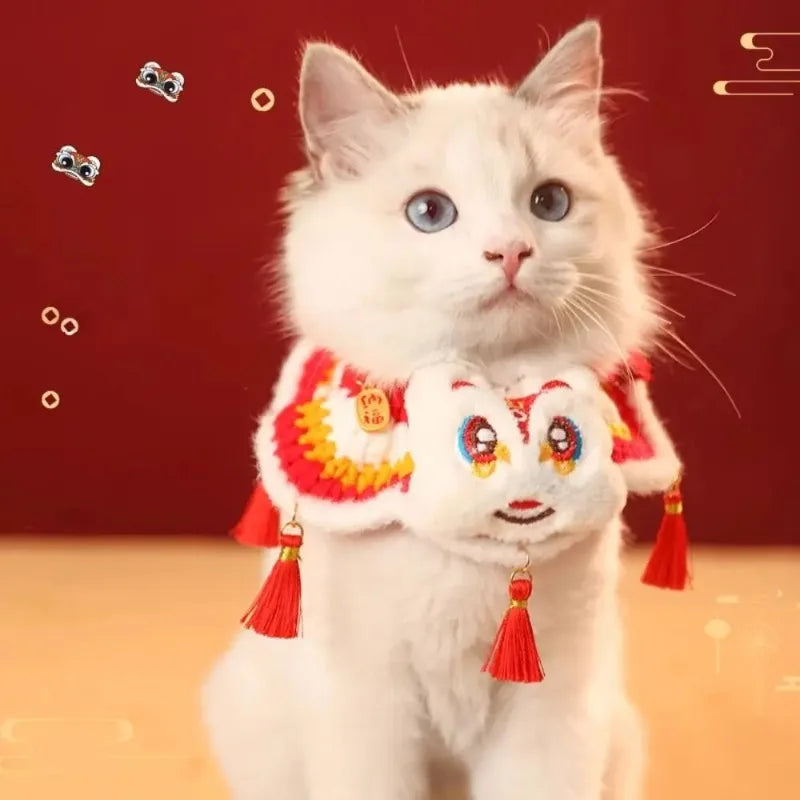 Lion Dance Cat Tie Collar – Chinese New Year Knit Pet Scarf Pet Collar Scarf Nixie