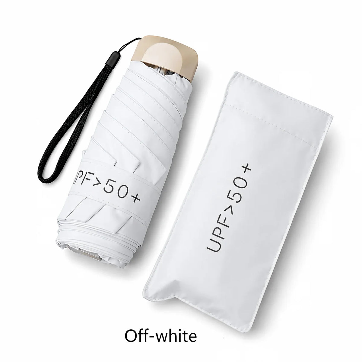 Nixie UPF50 Mini 5-Fold Portable Umbrella – Sun & Rain Parasol Portable Folding Umbrella Nixie Off-white metal-fiber composite 6K
