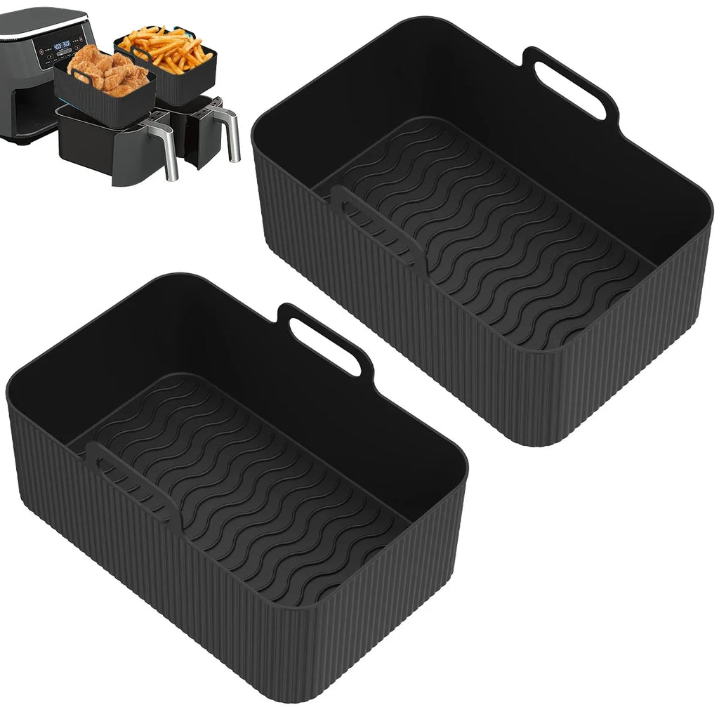 2Pcs Silicone Air Fryer Liners for Ninja Dual – Reusable Air Fryer Liner Nixie black