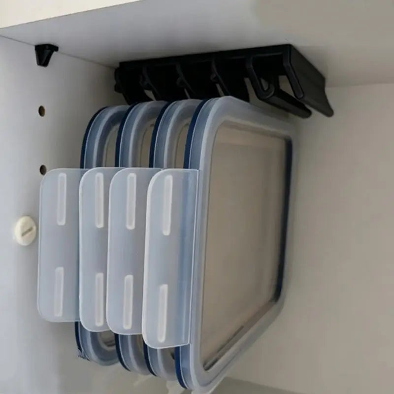 Under Cabinet Food Container Organizer – 4 Slots Drill-Free