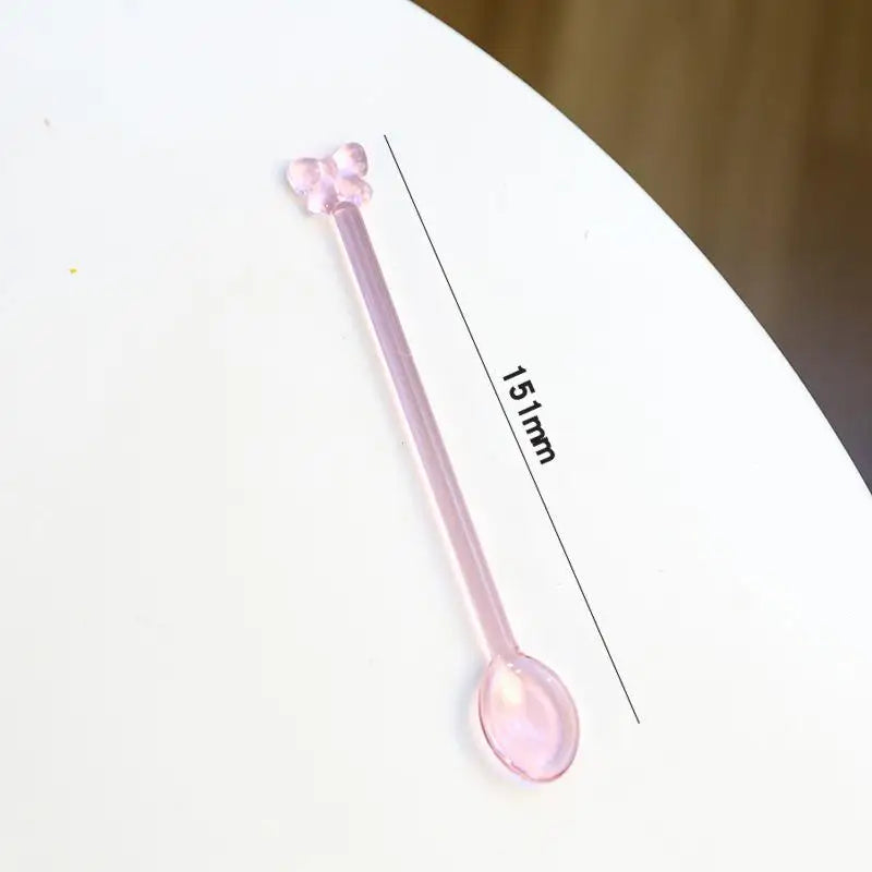 Pink Bow Glass Coffee Spoon – Long Handle Stirring Teaspoon Glass Stirring Spoon Nixie