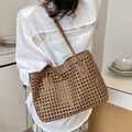 Woven Hollow-Out Tote Bag for Women | Large Capacity Woven Tote Handbag Nixie Brown