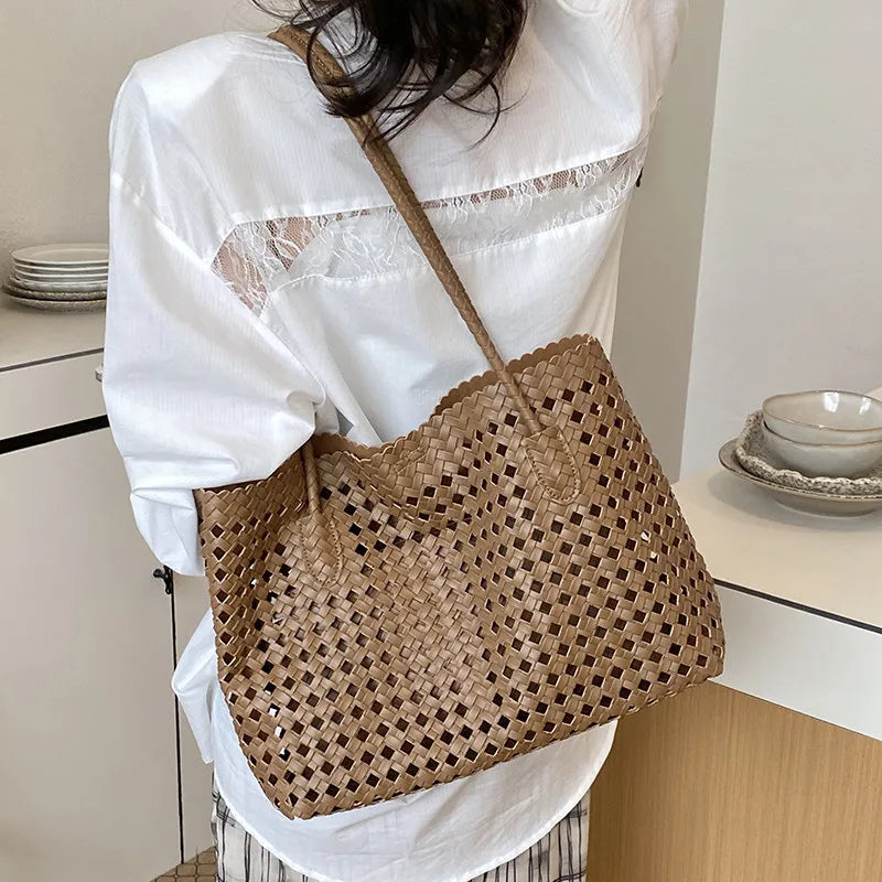 Woven Hollow-Out Tote Bag for Women | Large Capacity