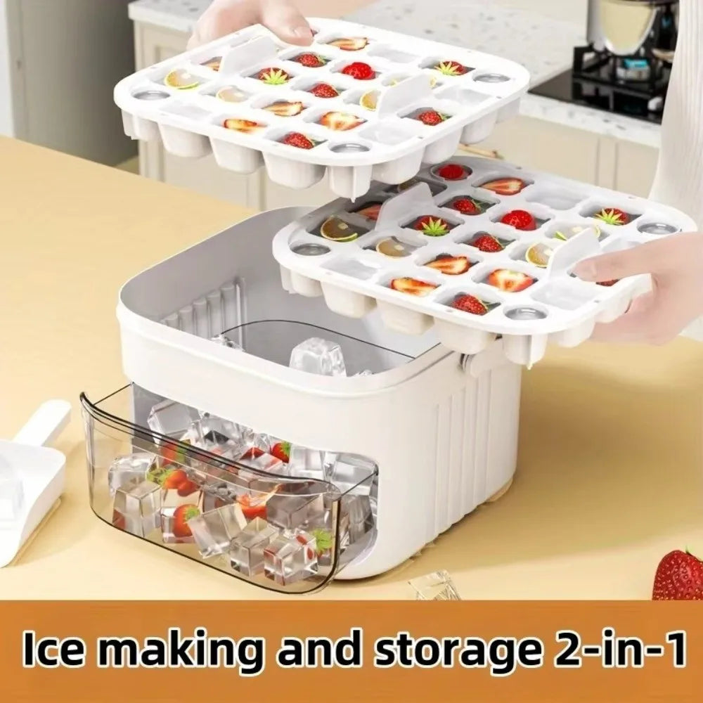 50-Cube Ice Maker Box | Food-Grade Double-Layer Ice Tray Ice Cube Maker Tray Nixie