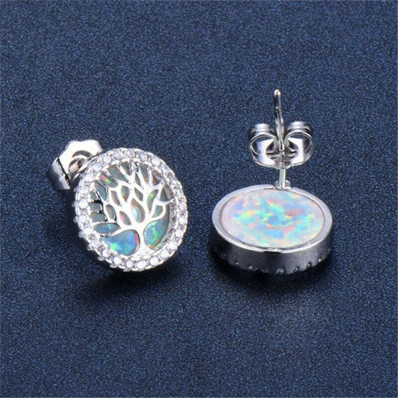 Rhinestone Round Tree Stud Earrings – Zinc Alloy Fashion Studs Stud Earrings Nixie White