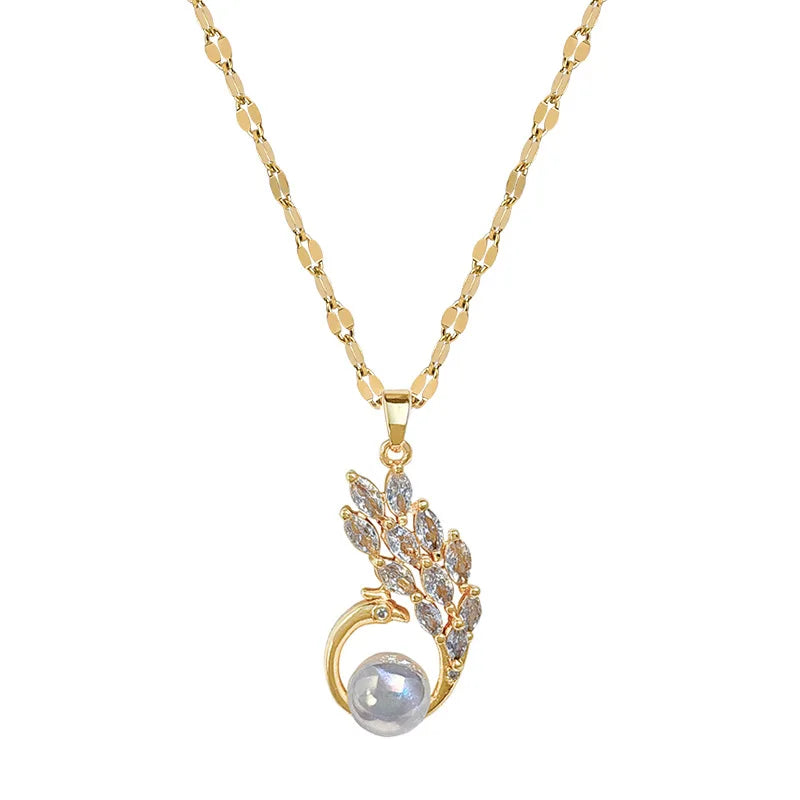 Peacock Pendant Necklace Gold Stainless Steel Choker for Women Pendant Necklace Nixie