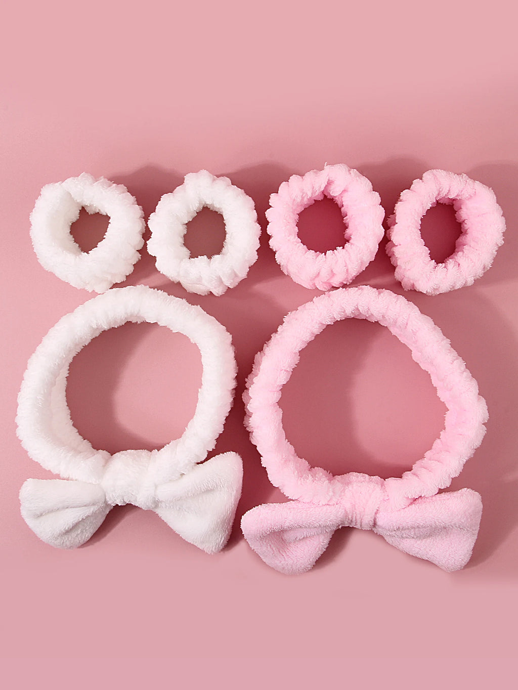 Plush Bow Hair Bands & Wrist Straps Set – Unisex Makeup Headband Bow Hair Headband Set Nixie