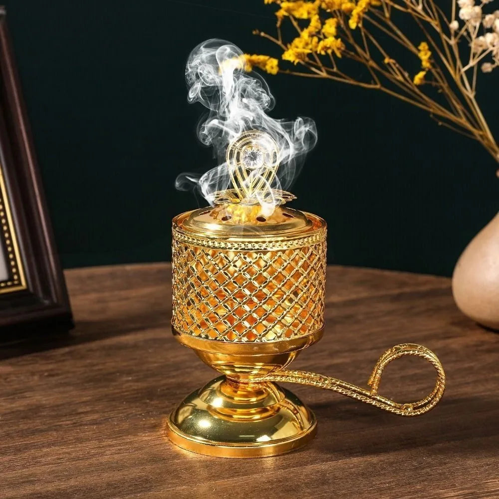 Arabic Handheld Metal Incense Burner Gold Aromatherapy Stove Incense Burner Nixie
