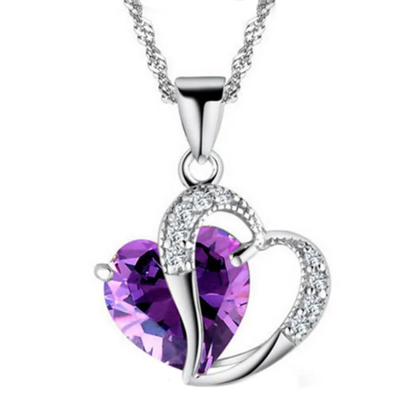 Women's Heart Crystal Rhinestone Silver Pendant Necklace Pendant Necklace Nixie
