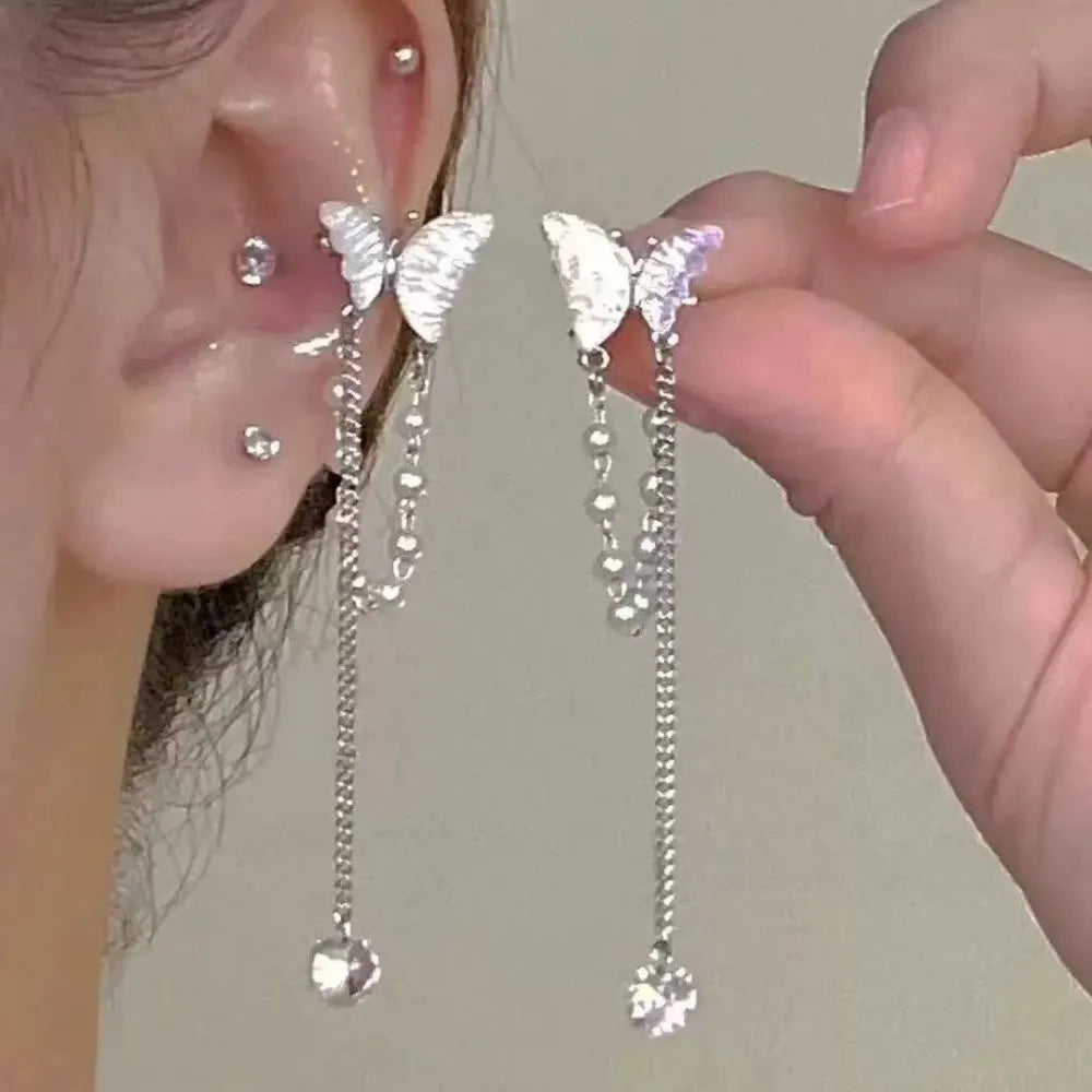 Zircon Long Tassel Clip-On Ear Cuffs – No Piercing Earrings Clip-On Earrings Nixie