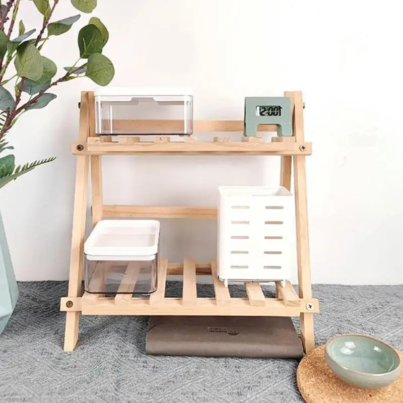 2-Tier Wooden Desktop Storage Rack & Book Organizer Shelf Desktop Storage Shelf Nixie