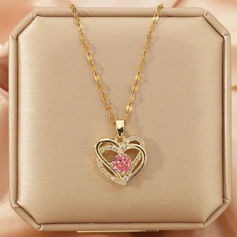 Interwoven Heart Pendant Necklace – Stainless Steel Choker Pendant Necklace Nixie