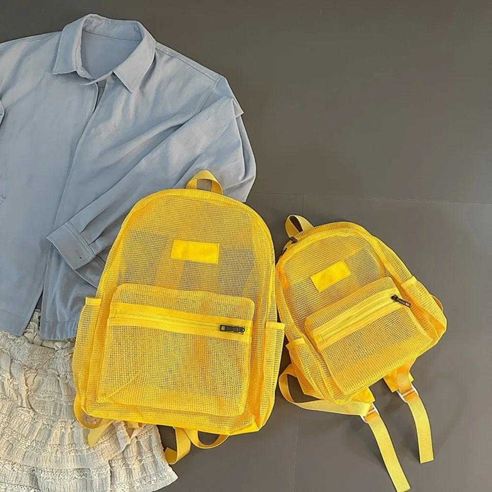 Breathable Mesh Transparent Backpack – Multi-Pocket Bookbag