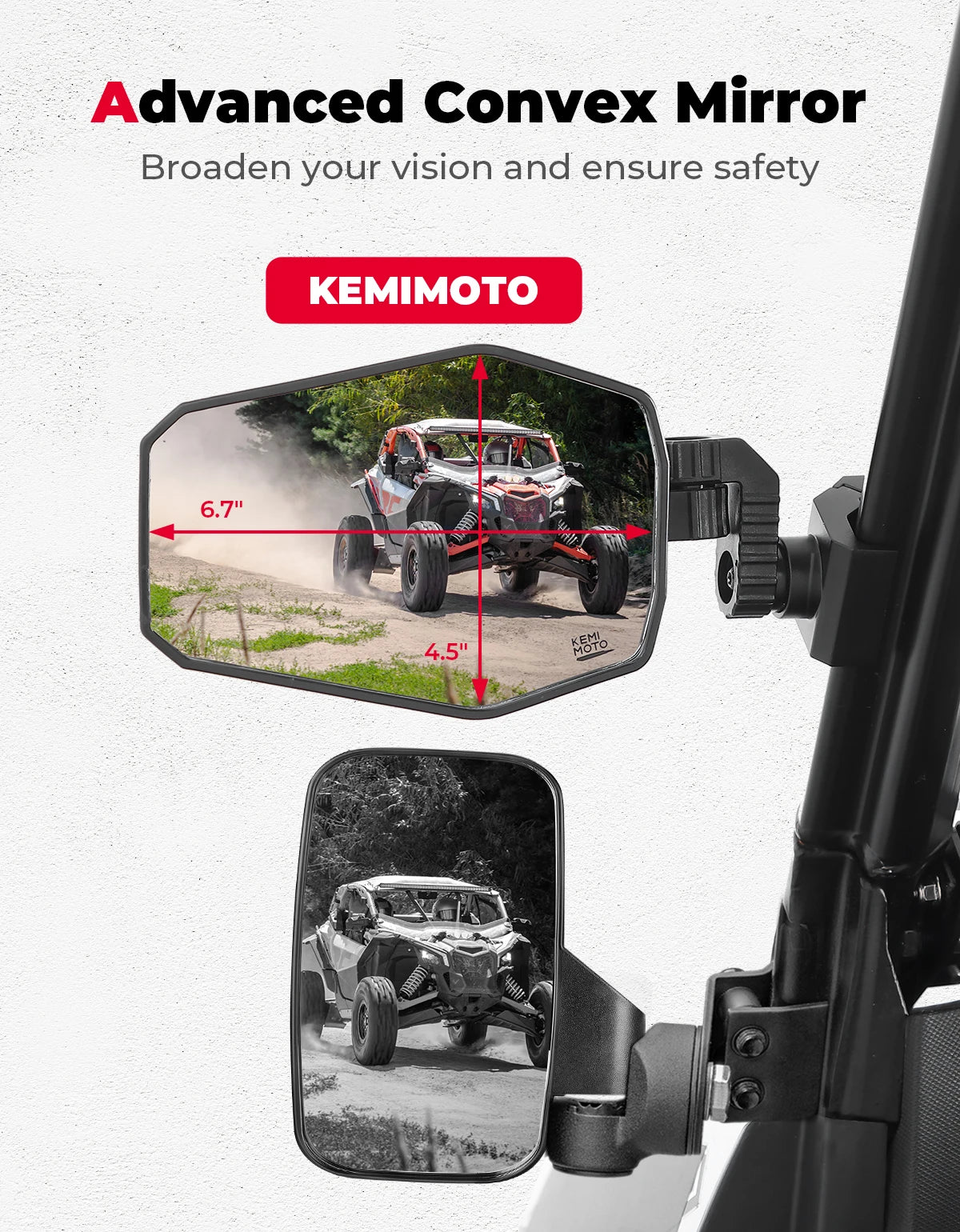 KEMIMOTO UTV Side Mirrors Pro-Fit | Polaris Can-Am SXS UTV Side Mirrors Nixie