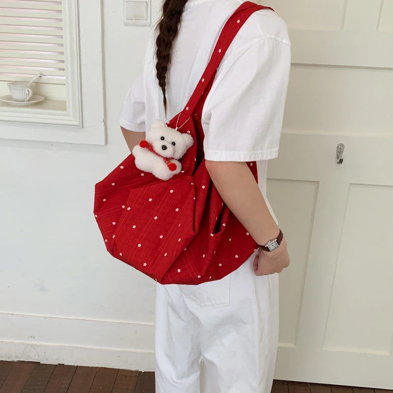 Korean Polka Dot Tote Bag – Large Casual Bucket Shoulder Bag Tote Bucket Bag Nixie