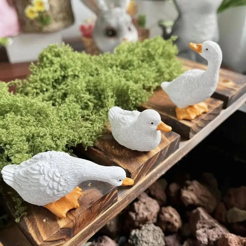 3Pcs White Duck Resin Statue Hydroponic Flower Pot Ornament Resin Decor Statue Nixie