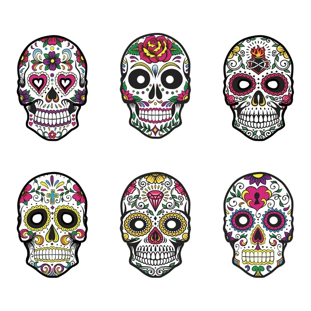 6Pcs Full Face Halloween Skull Masks – Colorful Mexican Style Halloween Costume Mask Nixie A