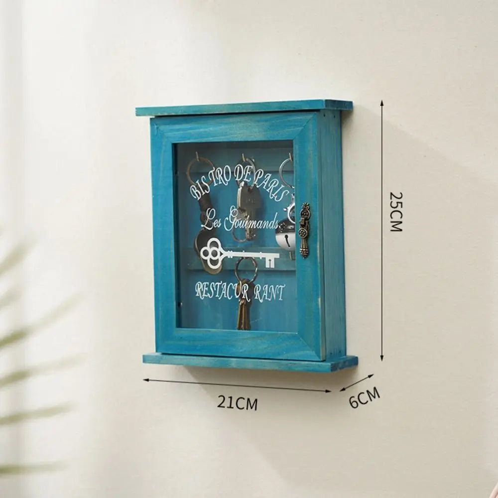 Vintage Wooden Key Cabinet Box – 6 Hooks, Wall Mounted Key Storage Cabinet Nixie