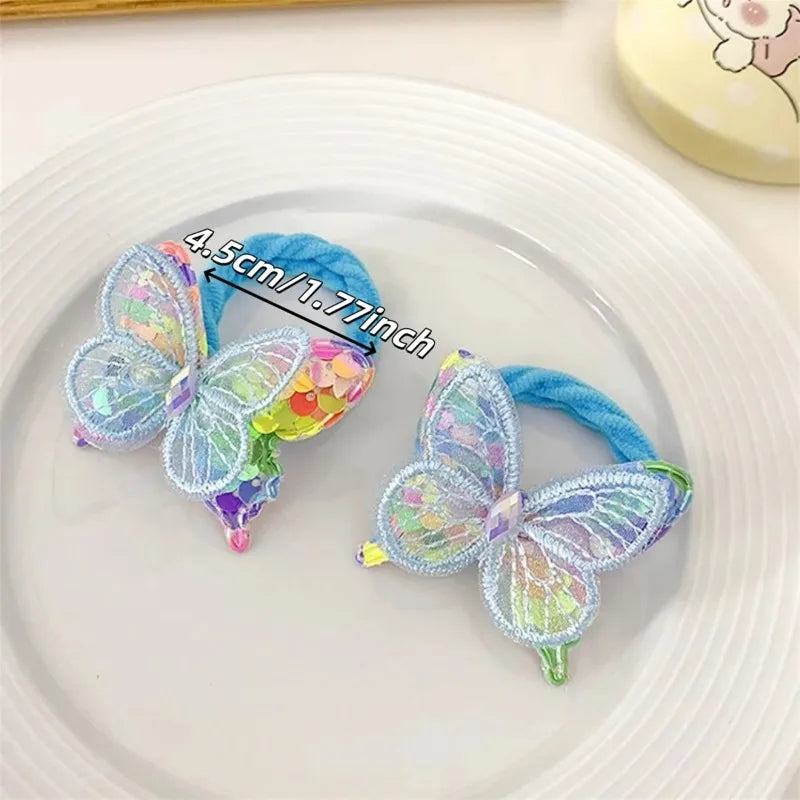 2PCS Sequin Butterfly Hair Ties for Girls – Elastic Ponytail Bands Girls Hair Ties Nixie