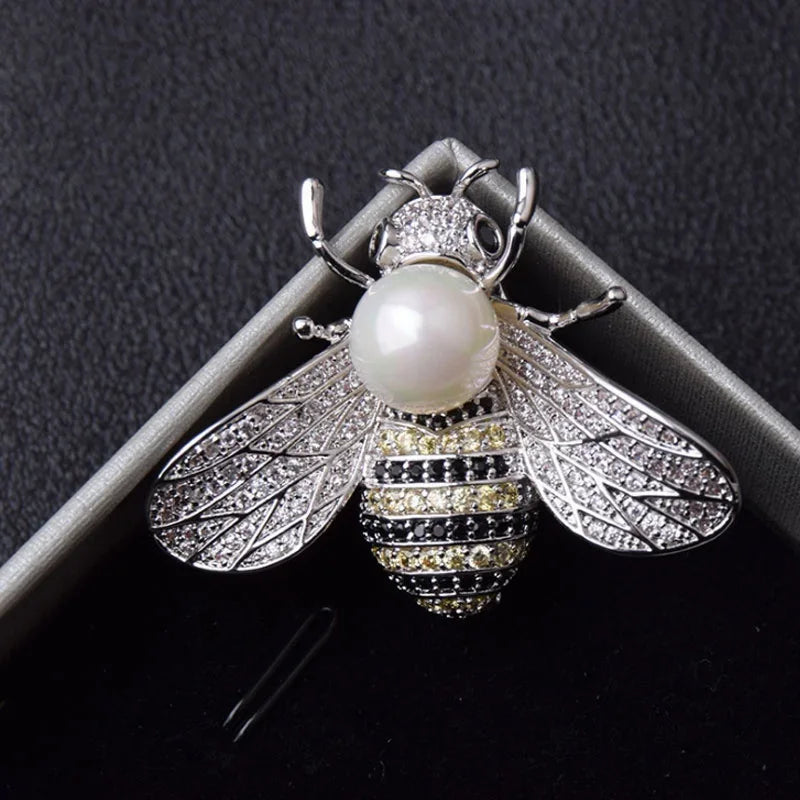 Little Bee Pearl Enamel Brooch Pin – 3D Zinc Alloy Insect Lapel Enamel Brooch Pin Nixie