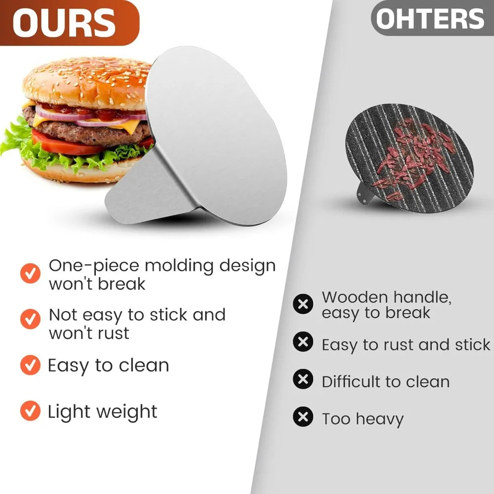 Stainless Steel Smash Burger Press | Non-Stick BBQ Meat Press Burger Press Nixie