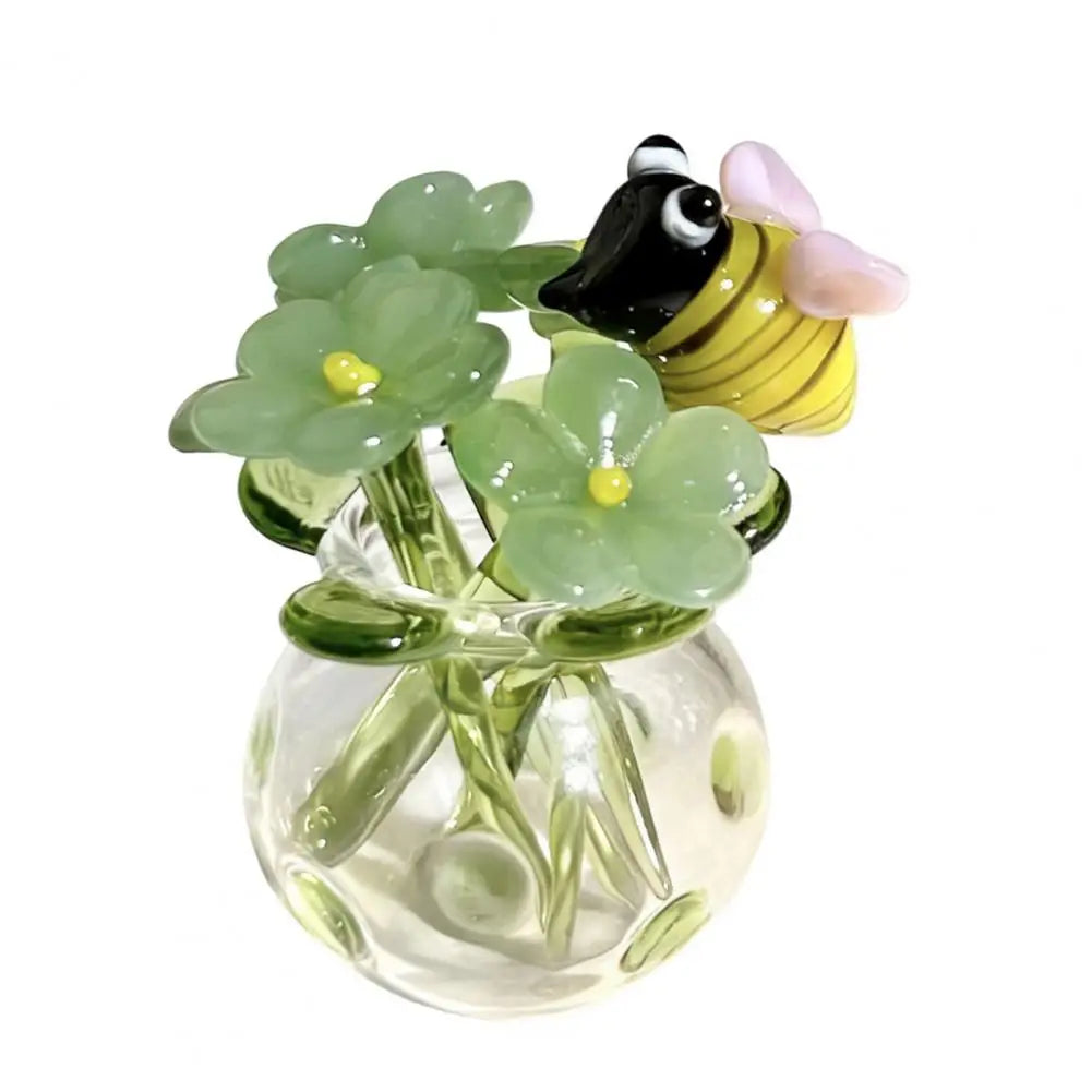 Mini Faux Crystal Flower Figurine Glass Bouquet Bee Bird Décor Glass Flower Figurine Nixie M