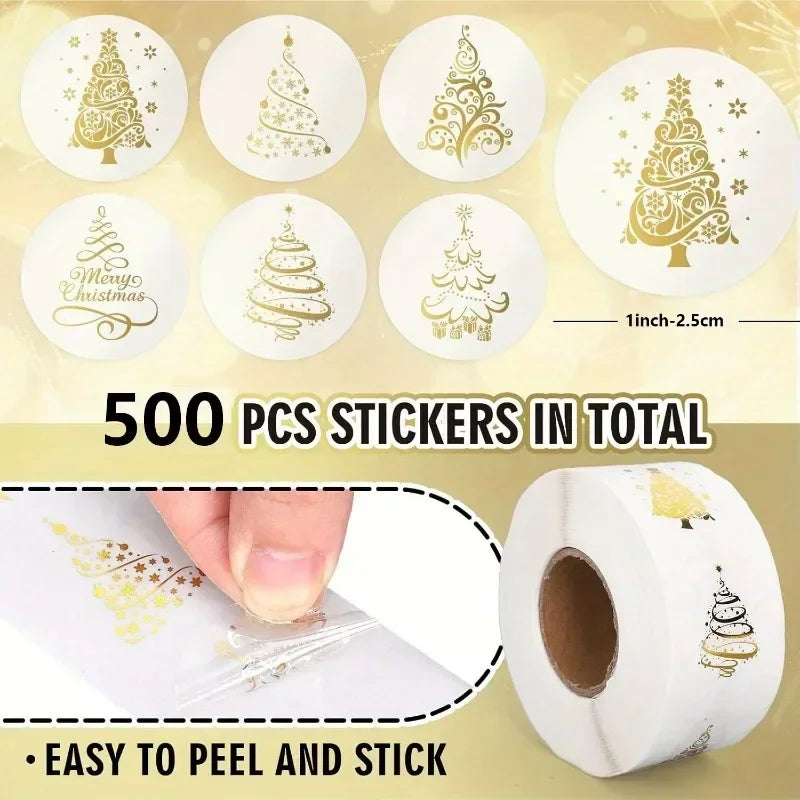 500pcs Gold Foil Christmas Tree Stickers – Clear Vinyl Decals Holiday Craft Stickers Nixie
