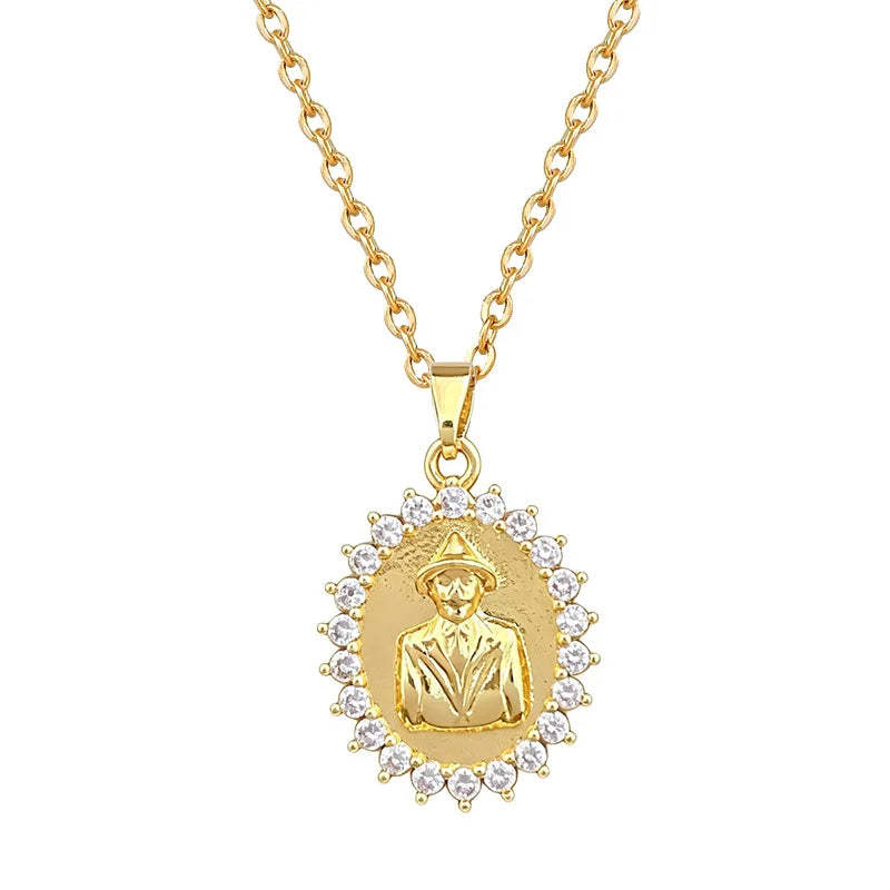 Egg-Shape Portrait Pendant Necklace | Gold Clavicle Chain Pendant Necklace Nixie
