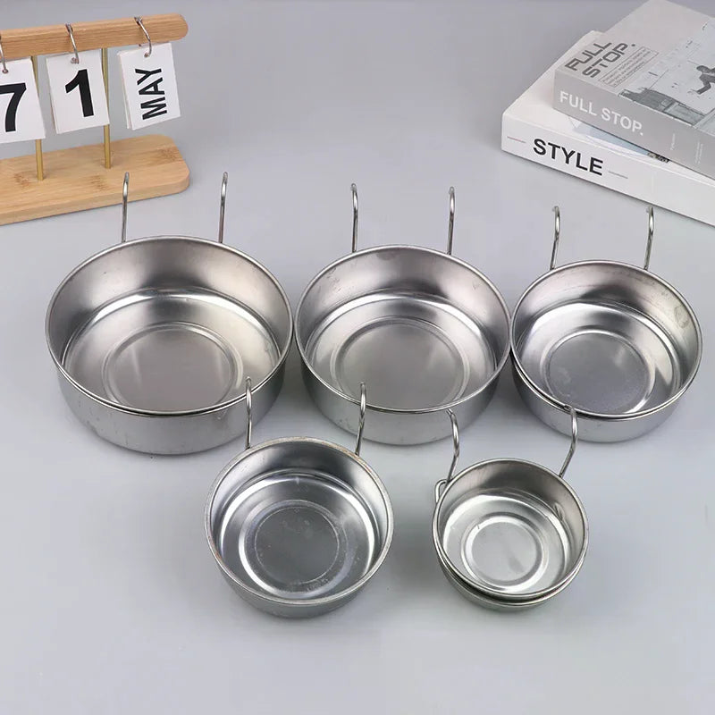 Stainless Steel Hanging Cage Pet Bowl – 5 Sizes | Dogs, Cats & Birds