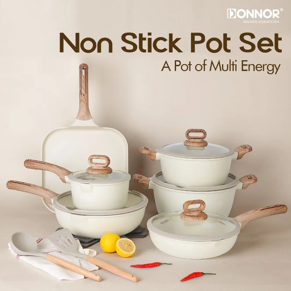 DONNOR Ceramic Nonstick Cookware Set – Pots & Pans Induction Ceramic Cookware Set Nixie