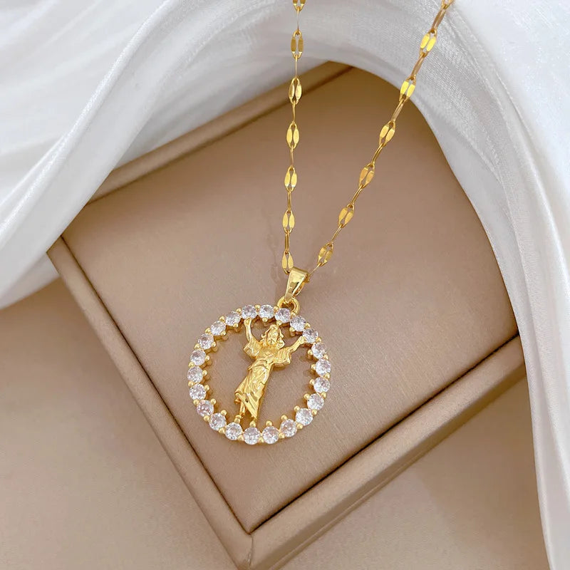 Round Zircon Pendant Necklace – Gold Plated Stainless Steel Pendant Necklace Nixie