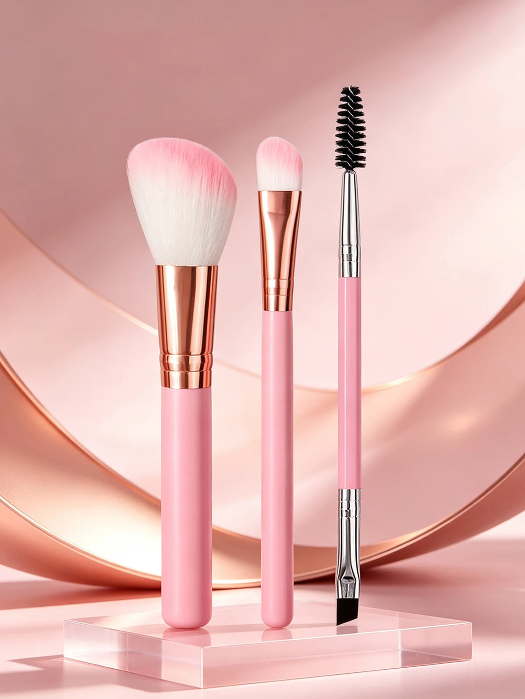 3-Piece Pink Travel Makeup Brush Set – Blush & Eye Brushes Makeup Brush Set Nixie