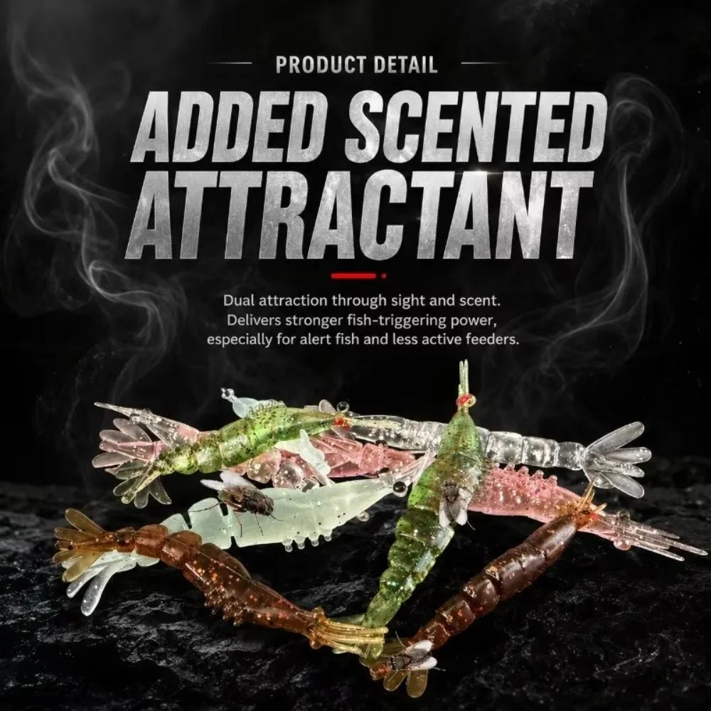 20pcs Luminous Silicone Shrimp Fishing Lures | 3D Eyes 4.5–5.5cm Soft Fishing Lure Nixie