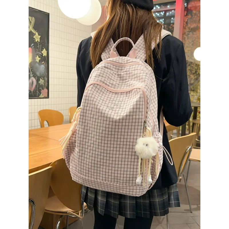 Nixie Plaid Backpack Women – Large Capacity College School Bag Women's Backpack Nixie