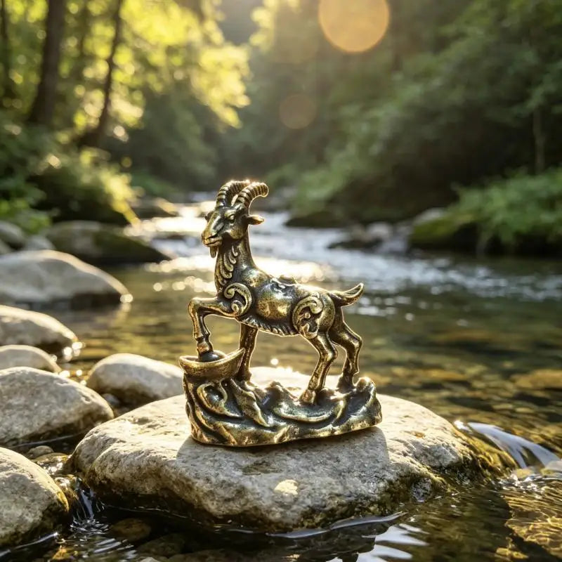 Metal Zodiac Goat Statue – Feng Shui Tabletop Ornament Decorative Figurine Nixie