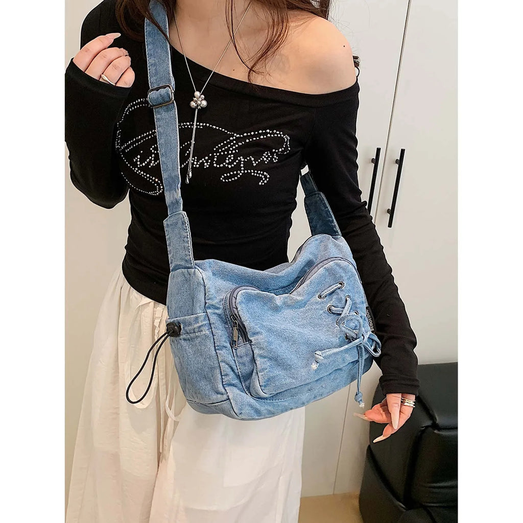 Korean Denim Crossbody Bag – Women's Multi-Pocket Shoulder Bag Denim Crossbody Bag Nixie