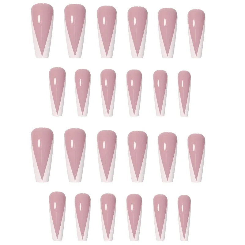 French V-Shape Press On Nails with Rhinestones – 24pcs Ballet